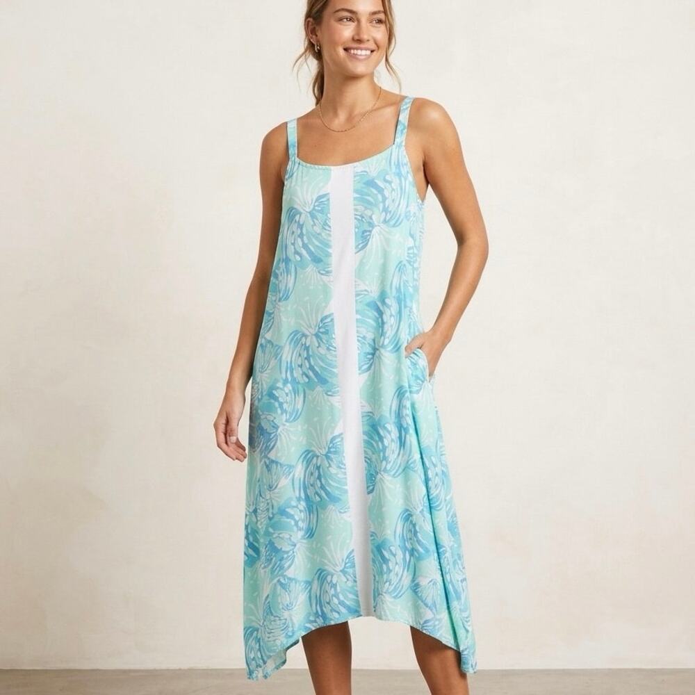Lilibridge Blue Tropics Midi Dress Swim Coverup Beachy Coastal‎ Sz XXL Plus